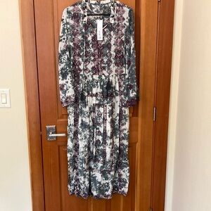 Zara Oversized Long Bell Sleeve Boho Embroidered/Embellished Maxi Dress NWT